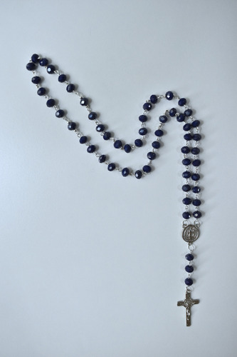 Rosario Cristal De Roca Azul Oscuro San Benito