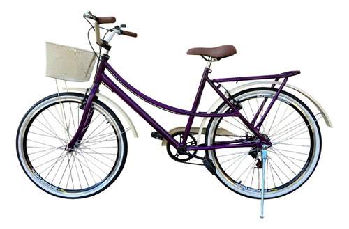 Bicicleta  26 retro ceci Newbike Retro Ceci aro 26 26" 6v freios v-brakes cor violeta/creme com descanso lateral