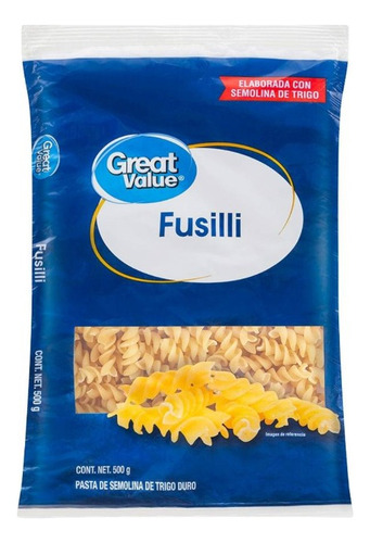 12 Pzas Pasta Great Value Fusilli 500 Gramos