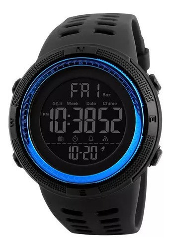 Reloj Digital Deportivo Sumergible Skmei 1251 Color Dorado Color de la correa Negro Color del fondo Negro
