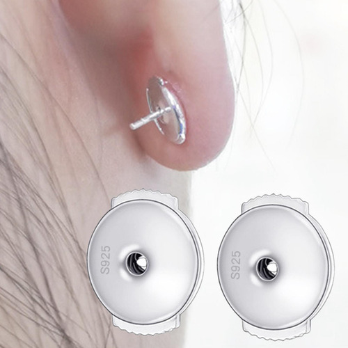 1 Par De Tapones Para Pendientes, Fornituras Plata De 6 Mm.
