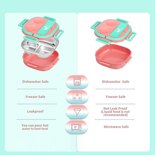 Caja Bento Infantil De Acero Inoxidable, A Prueba De Fugas,