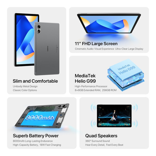Tableta Umidigi G7 Tab Pro 11 Android 13, 8 G, 256 G, 8000 M