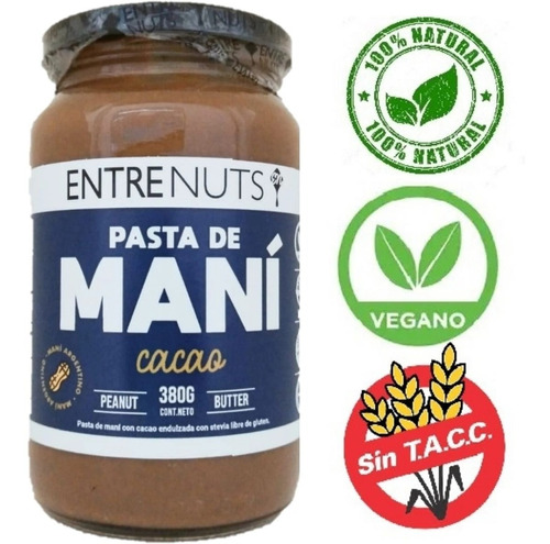 Pasta De Mani Cacao Natural Sin Tacc Vegano Entre Nuts 380g