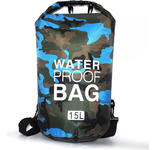 Bolsa Seca Camuflada, 15 Litros, Basic Color Cian