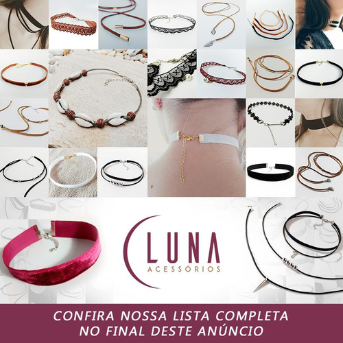 Choker Gargantilha Colar Couro Preto Duplo Cordão Ponta