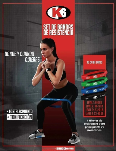 Imagen 7 de 7 de 4 Bandas Resistencia Ejercicio Gym Crossfit K6 Fitness