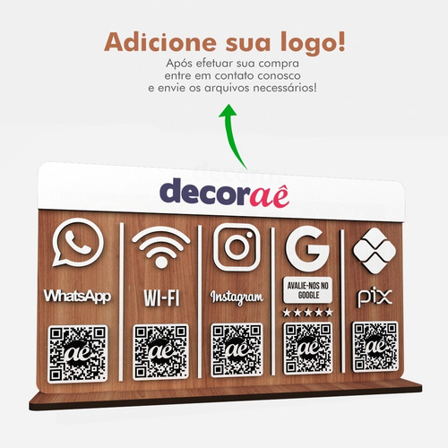 Imagem 1 de 5 de Placa Qr Code 5 Códigos Pix Google Instagram Whatsapp Wifi