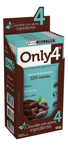 Only4 Chocolate Vegano 55% Cacau S/ Lactose 70g Dp 6 Un