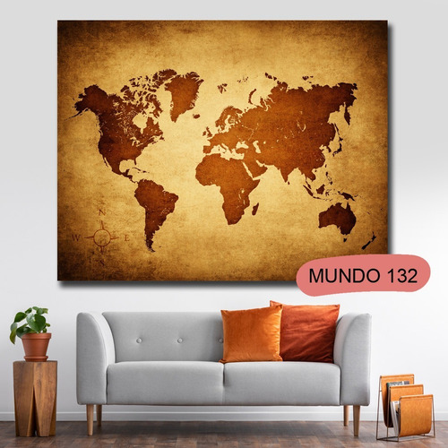Imagen 5 de 8 de Cuadro Mapamundi Antiguo 120x70 Otros Diseños Tela