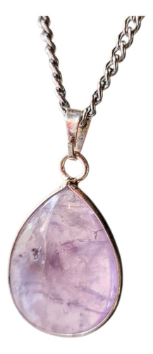 Collar Dije Cuarzo Rosa Amatista Obsidiana Mini Gota +cadena Amatista