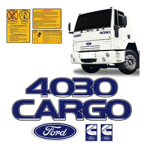 Kit Emblemas Cargo 4030 Adesivos Caminhão Ford Cummins