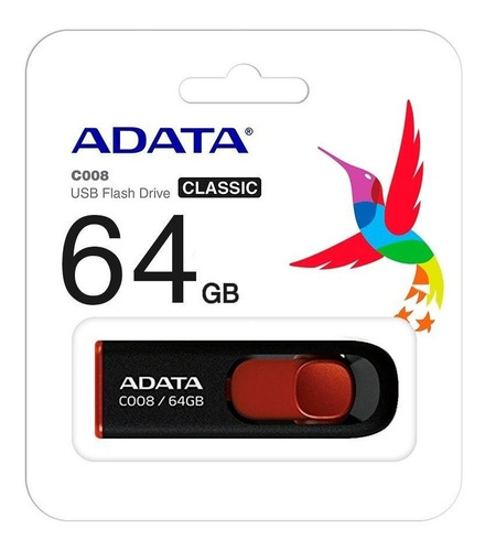 Memoria Usb Adata 64gb C008 Negro Con Rojo 