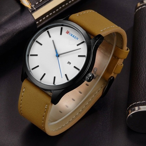 Relogio Curren 8214 Pulseira Couro Masculino Branco Luxo