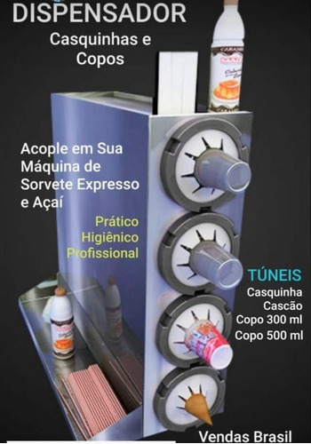 Dispensador De Casquinhas Casçao E Copos Para Sorvetes