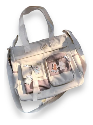 Bolsa Grande Tote De Tela Nylon Para Dama Varios Bolsillos