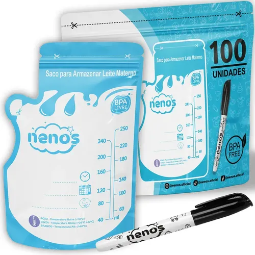 100 Sacos Nenos Para Congelar E Armazenar Leite Materno 250 Ml - NENOS