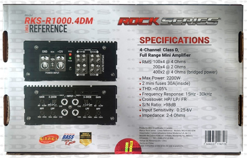 Imagen 3 de 8 de Amplificador Rock Series Rks-r1000.4dm 2200w 4canales Clased