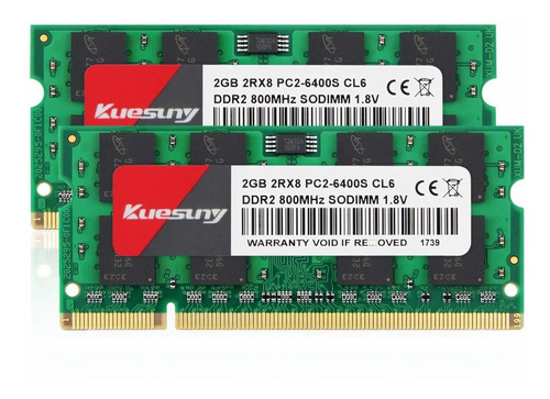 Memoria Ram 4gb Kit (2gbx2) Ddr2 800 Sodimm Kuesuny Pc2-6400/pc2-6400s 1.8v Cl6 200 Pin Non-ecc Unbuffered Module