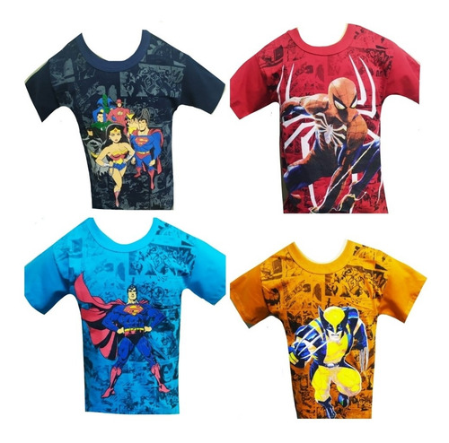 Imagem 4 de 6 de Kit 6 Camiseta Masculina Infantil Atacado Personagem Herois