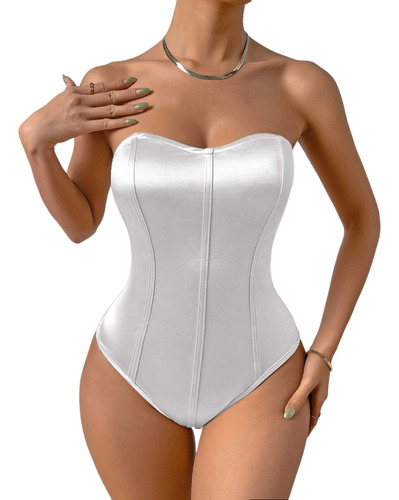 Body Pantiblusa Corset Satin Elegante Sexy Strapless Mujer B