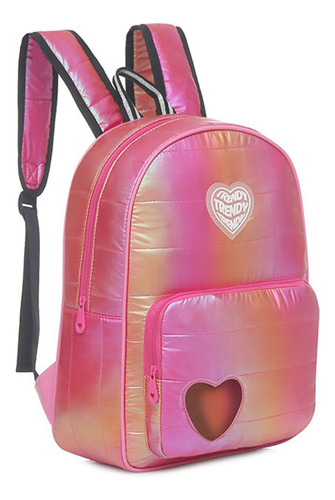 Mochila Escolar Puffer Metalizada Con Corazón Trendy