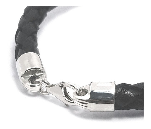 Imagen 4 de 6 de Pulsera Calavera Plata 925 Y Cuero Genuino Hombre