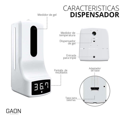 Imagen 6 de 9 de Termómetro Y Dispensador De Gel Para Negocio K9 Pro