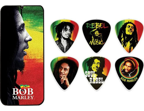 Kit 6 Palheta Dunlop Bob Marley Rasta Grossa Lata