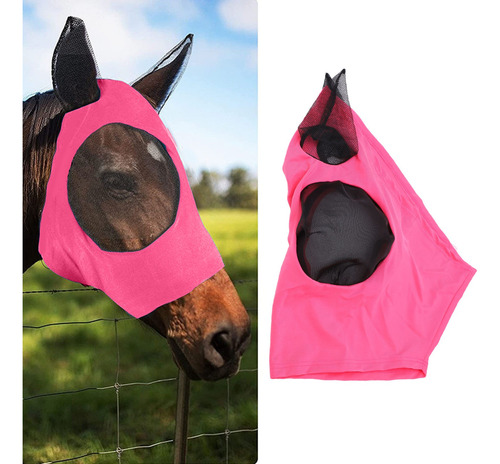 Máscara Antimoscas Caballos Tejido Punto Suave Transpirable Rosa M