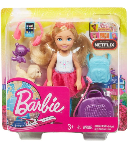  Barbie Chelsea Muñeca De Viaje Con Cachorro Y Accesorios