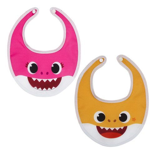 Babador Baby Shark Estampado Com Botão Kit 2 Unidades Rosa