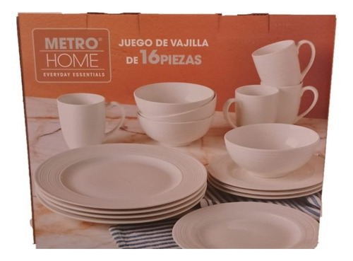 Vajilla De Porcelana 16 Piezas Metro Home Everyday Essential Color Blanco