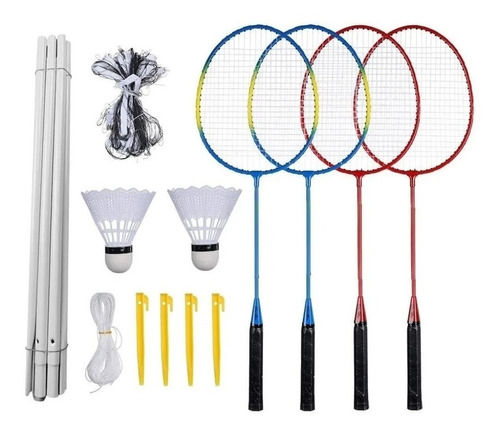 Set Juego Badminton Raquetas + Plumas + Red + Bolso