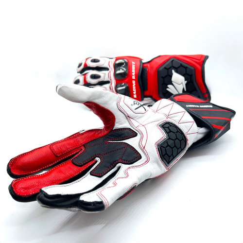Luva Couro Motoqueiro Esportiva Racing Rabbit Sr2 Cor Vermelho Tamanho G