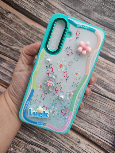 Funda Con Apliques 3d Para Samsung A36 A56 Brillos Reforzado Verde Luck