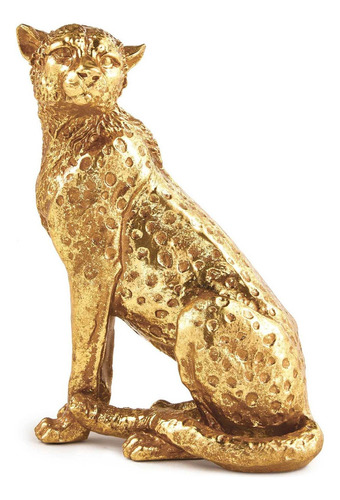 Escultura Leopardo Em Poliresina Dourado