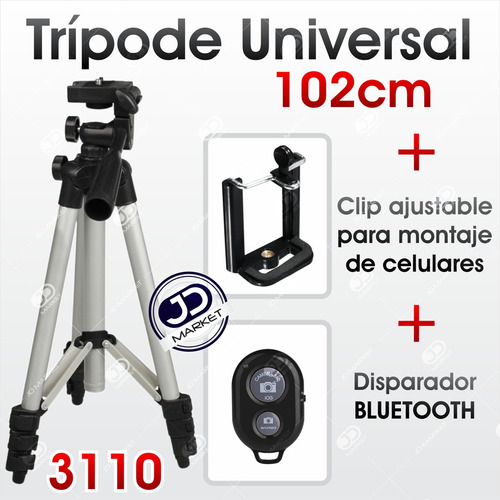 Imagen 2 de 9 de Trípode Cámara 3110 Con Estuche + Clip Celular + Bluetooth