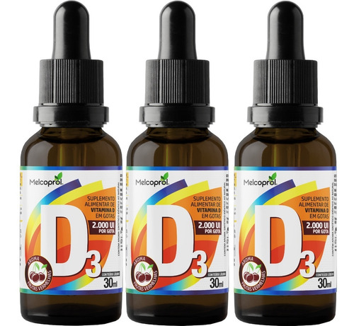 Vitamina D3 Concentrada 3x 30ml (600 Gotas) 5gotas = 10000ui