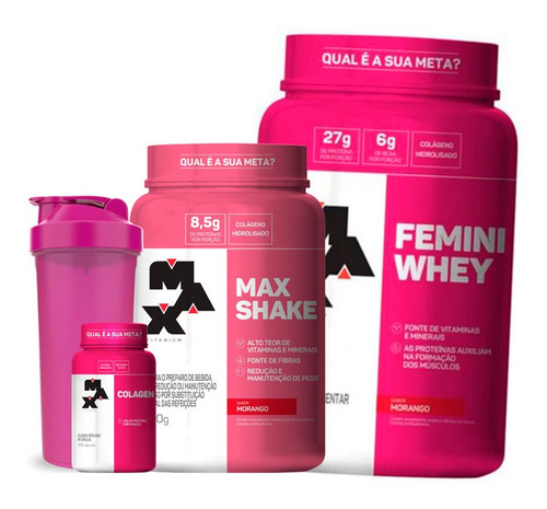 Kit Mulher Femini Whey + Max Shake + Colageno - Max Titanium