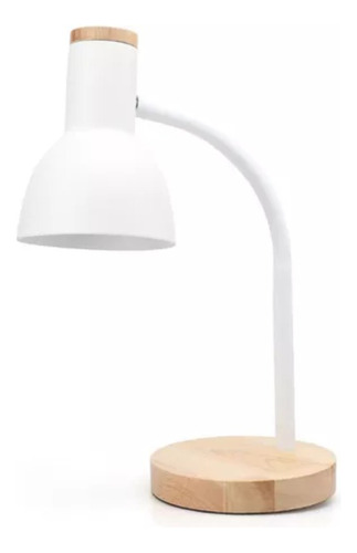 Lámpara Flexible Con Base De Madera Estructura Blanco Pantalla Blanco