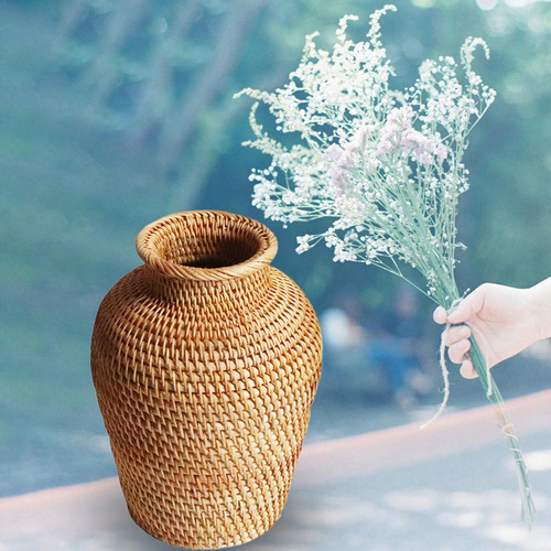 Florero Tejido A Mano De Ratán, Cesta, Adornos, Florero