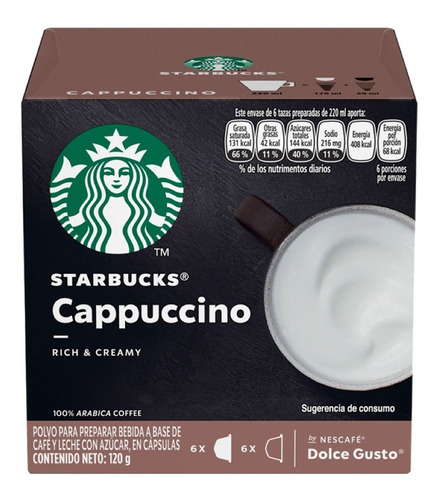 Imagen 2 de 4 de Capsulas Cafe Dolce Gusto Starbucks Cappuccino X12 (pack X3)