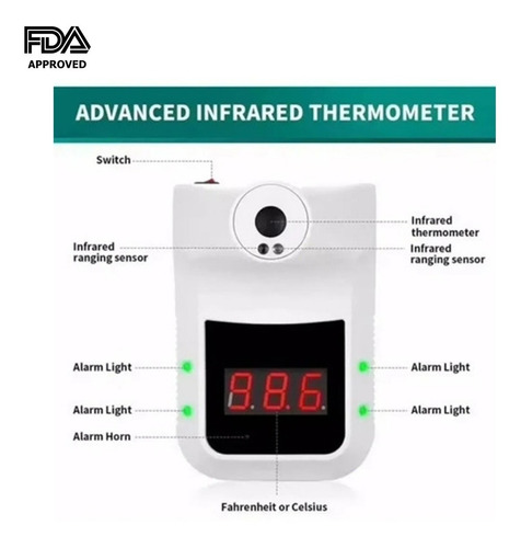 Imagen 4 de 10 de Termometro Infrarrojo Digital De Pared Sin Contacto Alarma