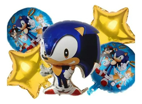 Set 5 Globos Metálicos Sonic, Decoración Infantil