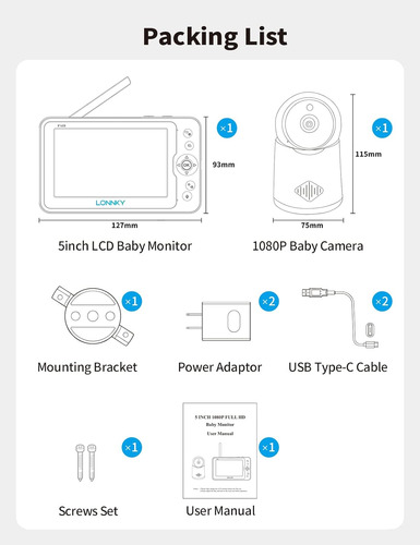Lonnky Monitor Para Bebés Con Cámara Y Audio, Pantalla A Col