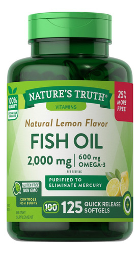 Omega 3 Fish Oil 1000 Mg - 125 Cápsulas Blandas Sabor Limón