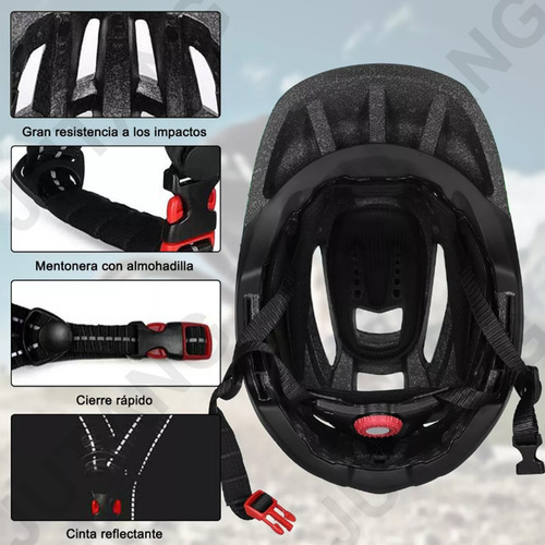 Jutang Casco De Bicicleta De Montaña Ajustable, Visera Extraíble,, Transpirable Y Ligero, Ideal Para Ciclismo Urbano Y De Montaña Soporte Barbilla Desmontable Negro