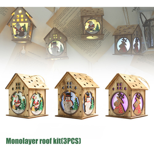 Casita De Madera Con Luz Led Decoracion Navideña 3pcs