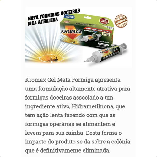 Kit 8 Inseticida Veneno Mata Formiga Kromax Seringa Gel Elimina Ninho e Colônia Controle de Pragas